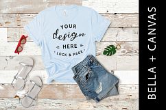 Light Blue T Shirt Mockup Bella Canvas 3001 Red Sunglasses Product Image 1