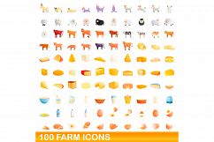 100 farm icons set, cartoon style Product Image 1