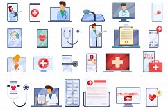 Telemedicine icons set, cartoon style Product Image 1