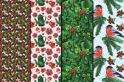 Watercolor Christmas Flowers seamless digital paper pack Product Image 2
