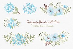 Turquoise flowers. Watercolor. Product Image 4