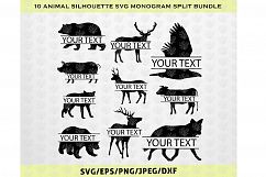 SVG Bundles - 10 Animal Silhouette Monogram Split Bundle DXF Product Image 1