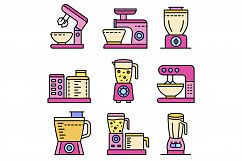 Food processor icons set line color vector Product Image 1