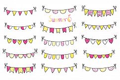 Yellow purple hand drawn buntings clipart, Summer banner party flags clip art Product Image 1