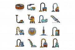 Vacuum cleaner icons set line color vector Product Image 1