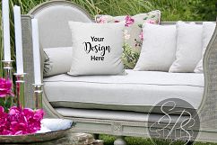 White Throw Pillow Mockup Outdoor Patio Product Image 2