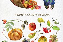 Thanksgiving fall harvest clipart, with cornucopia and turke Product Image 2