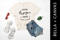 Soft Cream Bella Canvas 3001 T Shirt Mockup Girls Flat Lay Product Image 1