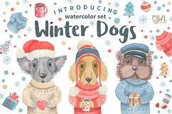 Winter Dogs Watercolor Clipart Collection Product Image 1