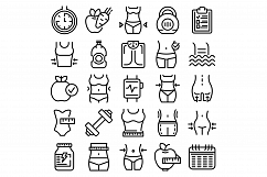Slimming icons set, outline style Product Image 1