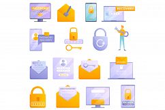 Password recovery icons set, cartoon style Product Image 1
