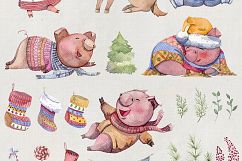 Merry pigsmas. Watercolor collection Product Image 8