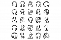Headset icons set, outline style Product Image 1