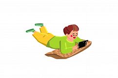 Boy Play Smartphone And Lying On Pillow Vector Product Image 1