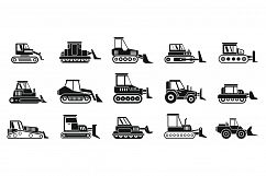 Bulldozer machine icons set, simple style Product Image 1