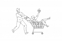 In Shopping Cart Transport Carry Boy Woman Vector Product Image 1