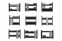 Hotel bunk bed icons set, simple style Product Image 1