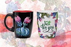 Cool Cacti tropical flower PNG watercolor set Product Image 5