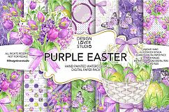 Watercolor PURPLE EASTER digital paper pack Product Image 1