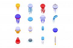 Jellyfish icons set, isometric style Product Image 1