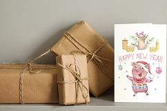 Merry pigsmas. Watercolor collection Product Image 7