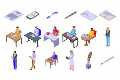 Writing icons set, isometric style Product Image 1