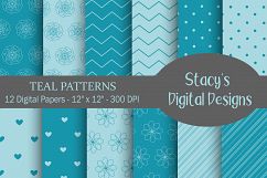 Teal Patterns - 12 Digital Papers Product Image 1