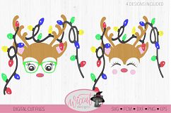 Hipster Reindeer with Christmas lights svg, Baby deer, kids Product Image 5