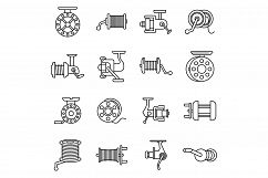 Sport fishing reel icons set, outline style Product Image 1