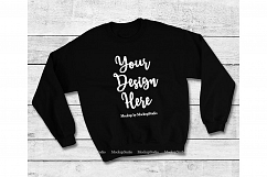 Black Sweatshirt Mock Up, Unisex Sweatshirt Flat Lay Display Product Image 1