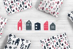 Scandinavian Houses and flower and leaves Nordic clipart Product Image 6