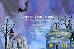 Watercolor Halloween Scene Creator with haunted buildings Product Image 9