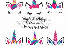 Bright &amp; Glittery Unicorn Faces Clipart Product Image 1