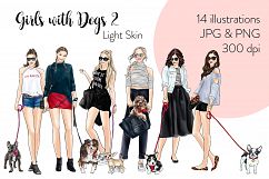 Fashion illustration clipart - Girls with Dogs 2- Light Skin Product Image 1