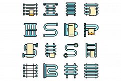 Heated towel rail icons set vector flat Product Image 1