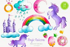 Watercolor Unicorn Clipart Unicorn Party Nursery Decor Product Image 1