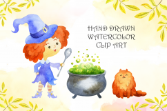 Little witches. Halloween watercolor clip arts and seamless Product Image 2