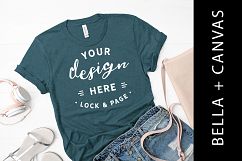 Heather Teal Bella Canvas 3001 T Shirt Mockup Fashion Shoot Product Image 1