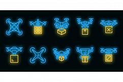 Drone delivery service icons set vector neon Product Image 1