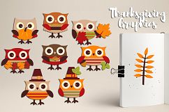 Cute Owl Thanksgiving Clipart Graphics Product Image 1