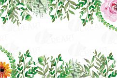 Wild leaves and flowers watercolor clip art pack Product Image 5