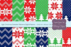Ugly Christmas Sweater Patterns Digital Paper Set Commercial Use Christmas Scrapbook Paper Background Pattern Product Image 1