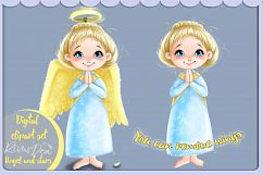 Cute Angel girl with moon and stars Christmas clipart kit Product Image 2