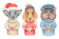 Winter Dogs Watercolor Clipart Collection Product Image 4