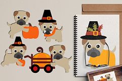 Thanksgiving Pugs clipart graphic, cute pug dog pet clip art Product Image 1