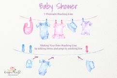 Watercolor Clipart Baby Shower, Baby Cloth, Pram, Crib, Christening Gown, Dress  Product Image 5