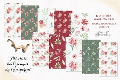 Claret Red Floral Seamless Patterns Green Digital Papers Product Image 3