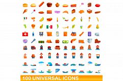 100 universal icons set, cartoon style Product Image 1