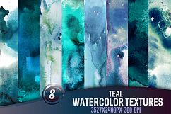 8 Teal watercolor textures, HQ 3527x2400px 300 DPI JPG Product Image 1