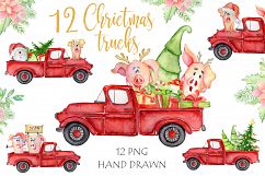 Christmas truck with xmas trees, sants and cute pigs Product Image 1